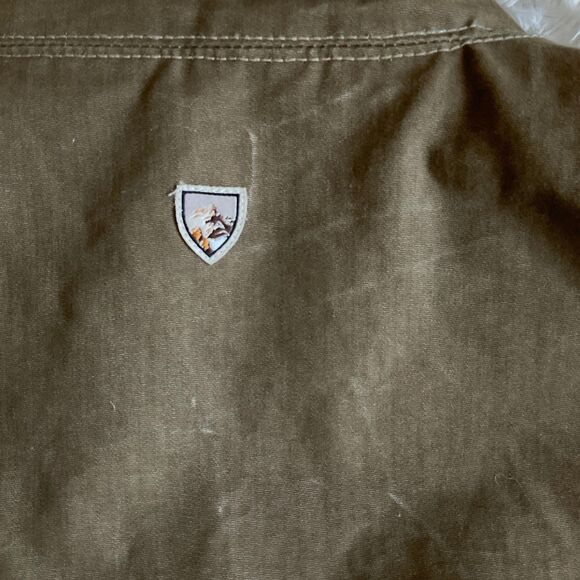 Kuhl Burr Mens Vest Vintage Pantina Dye Khaki Full Zip Collar Pockets Sz Large - Picture 8 of 11